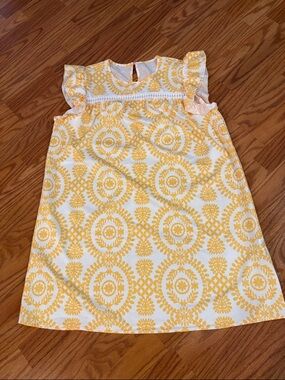 Yellow Patterned Flutter-Sleeve Dress